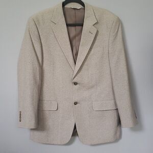 Gerald Austin Sport Coat 100% Silk Mens 39R Blazer Creamy Tan Slub Summer Beach